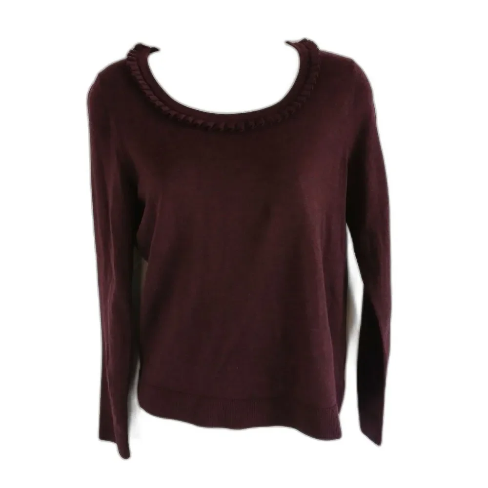 Talbots Sweater Wool Maroon Ruffle Round Neck Wool Sz Ps Career Academia Preppy